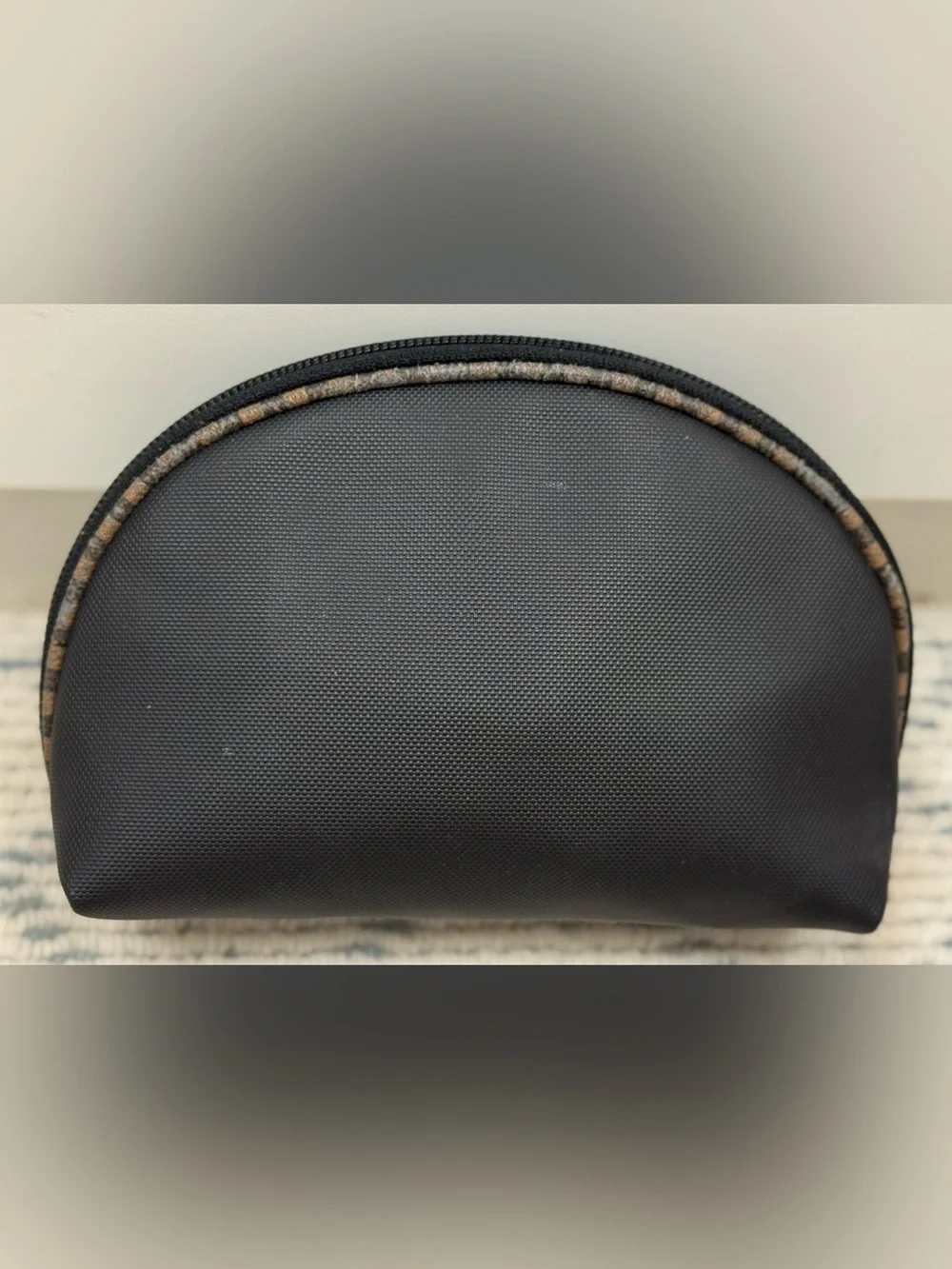 FENDI Vintage 90’s Signature Pequin Black Nylon Half-Moon Clutch/Cosmetic Pouch